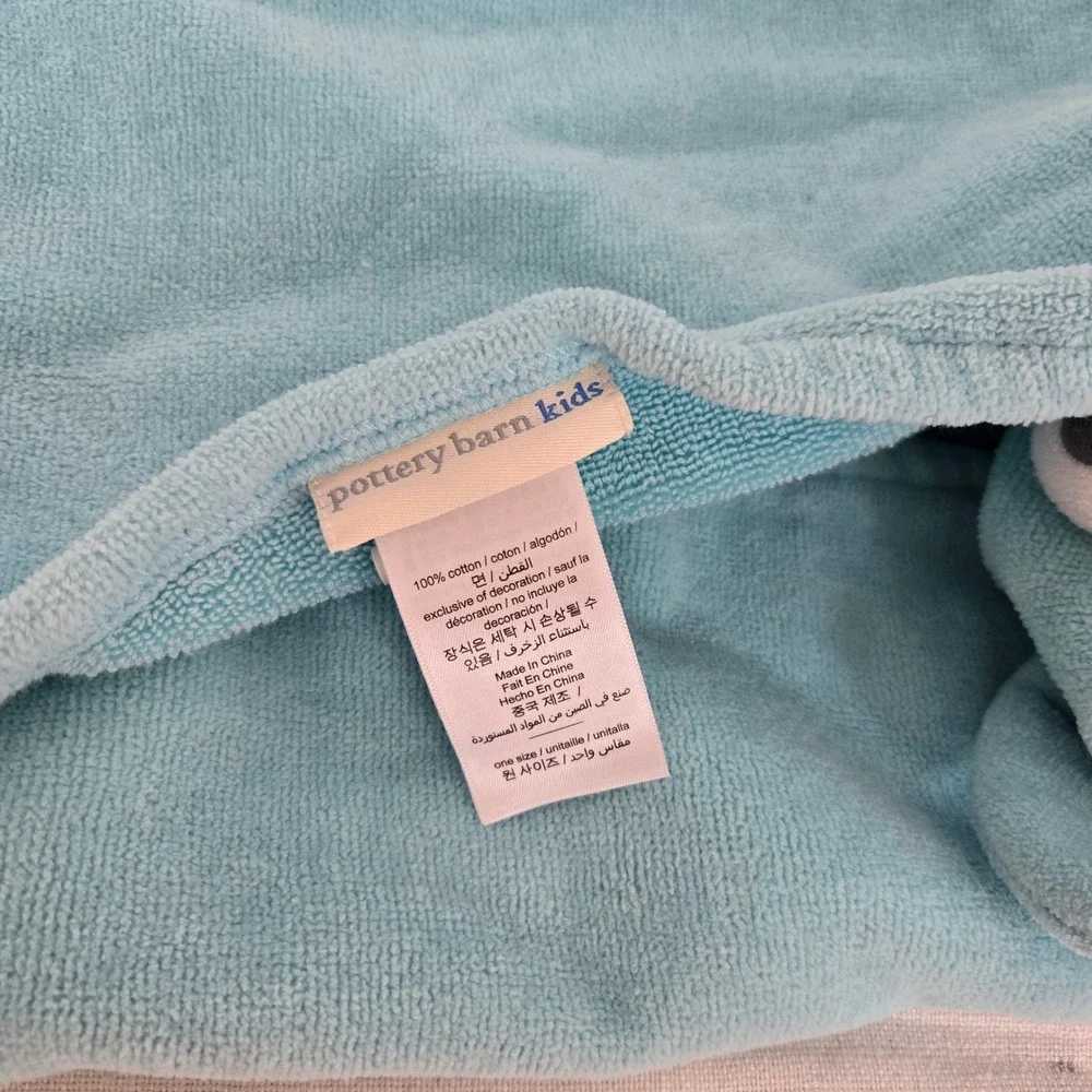 Pottery Barn Kids Hooded Towel Blue‎ Fish Character Beach Bath Pool Plush Animal